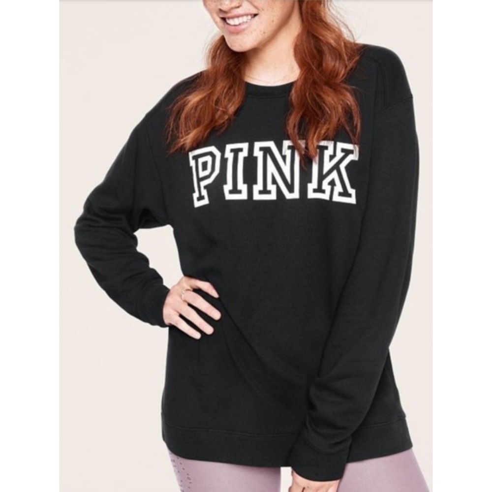 PINK‎ Victoria's Secret  Campus Crew Sweatshirt Black Long Sleeve  Logo Size S